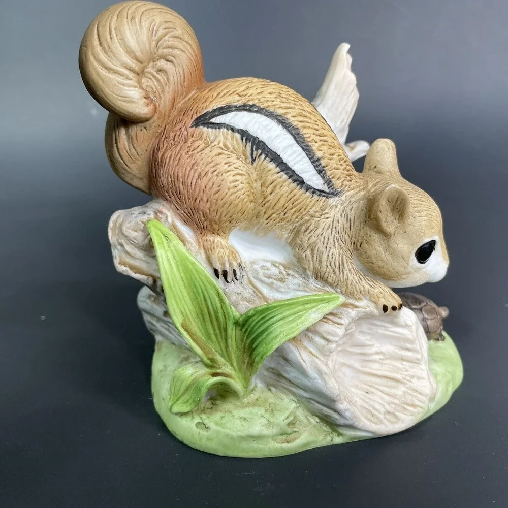 Vintage‎ Homco Chipmunk On Log With Turtle Porcelain Figurine 4 1/2